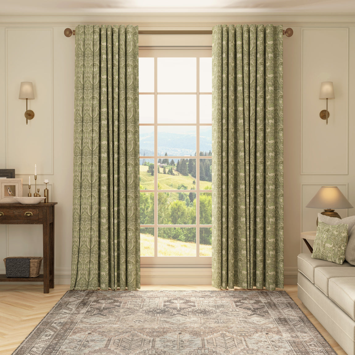 HOUSE Llewelyn-Bowen Menagerie Artois Printed Made To Measure Curtains Sage