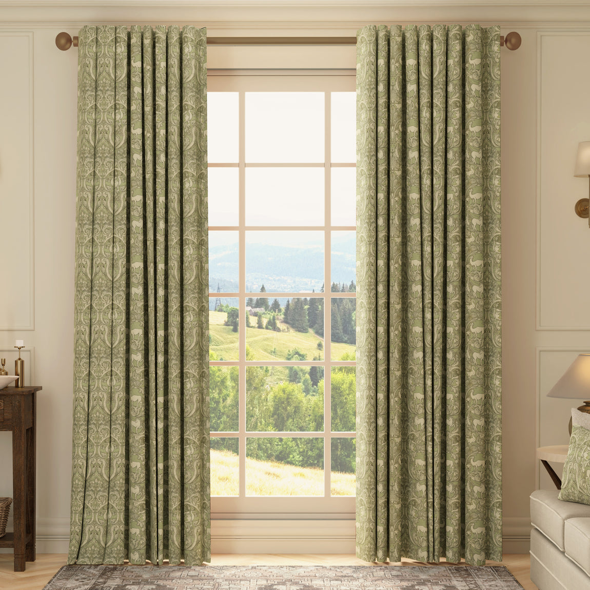 HOUSE Llewelyn-Bowen Menagerie Artois Printed Made To Measure Curtains Sage