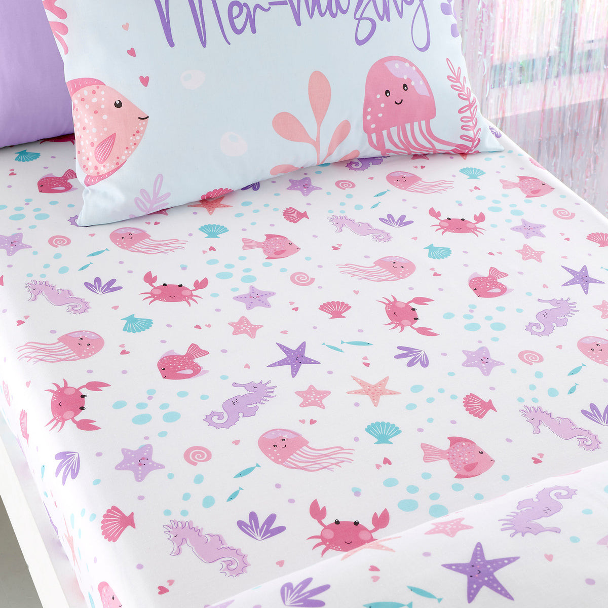Bedlam Mermaid Vibes Bed Linen Fitted Sheet Aqua