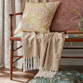 William Morris At Home Michaelmas Daisy 43cm x 43cm Filled Cushion Brick Pink Gold