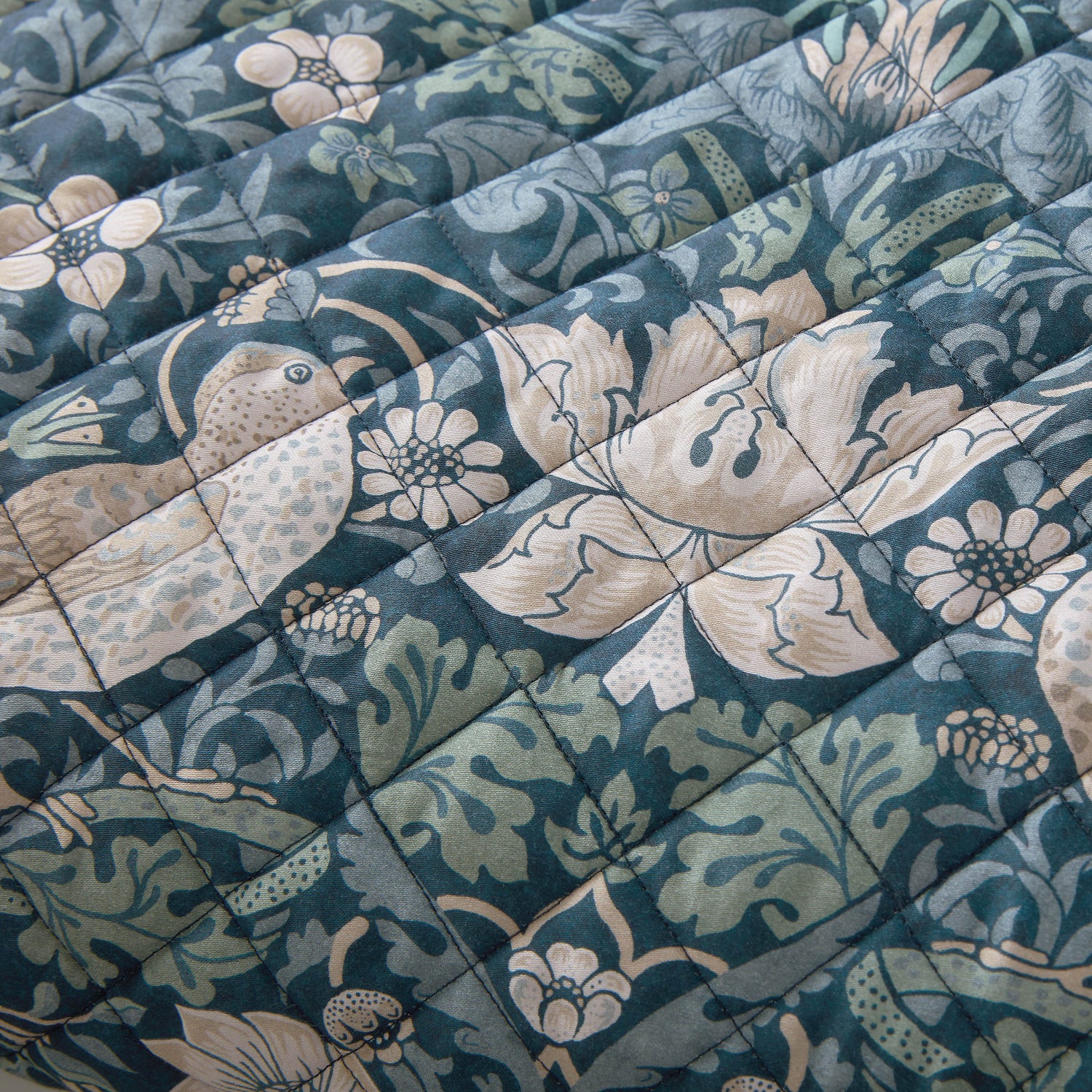 William Morris At Home Midnight Strawberrythief 235cm x 235cm Bedspread Prussian Blue