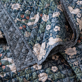 William Morris At Home Midnight Strawberrythief 235cm x 235cm Bedspread Prussian Blue