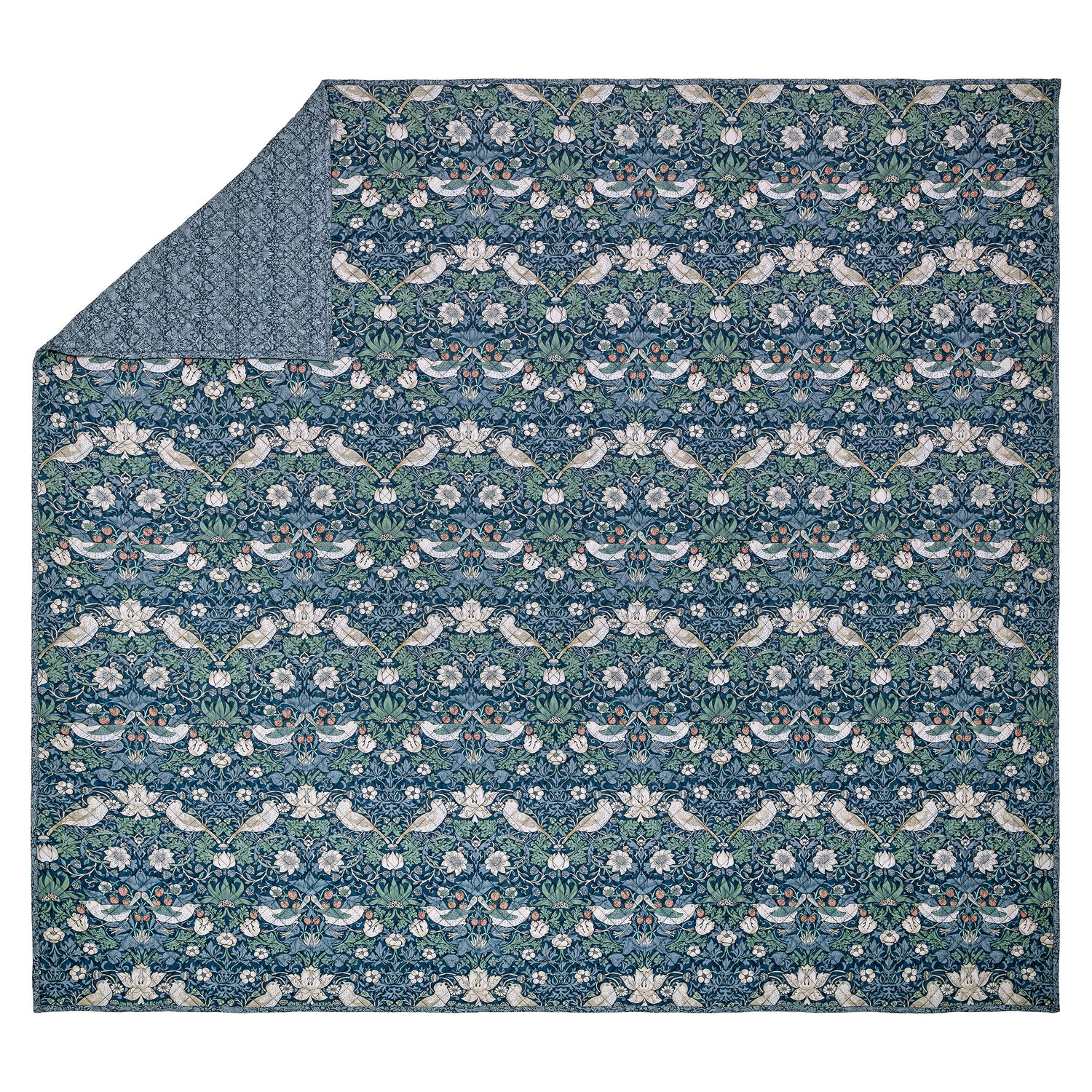 William Morris At Home Midnight Strawberrythief 235cm x 235cm Bedspread Prussian Blue