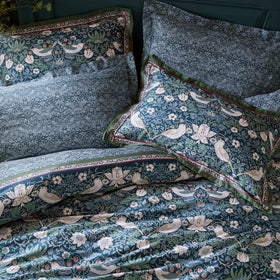 William Morris At Home Midnight Strawberrythief Pair of Oxford Pillowcases Prussian Blue