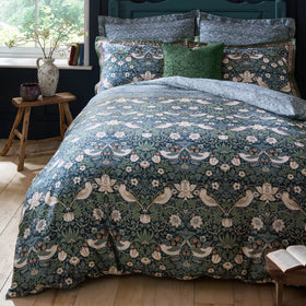 William Morris At Home Midnight Strawberrythief Duvet Cover Bedding Set Prussian Blue