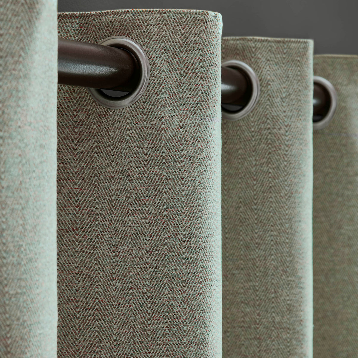 Laura Ashley Milbourne Herringbone Ready Made Eyelet Curtains Grey-Sage