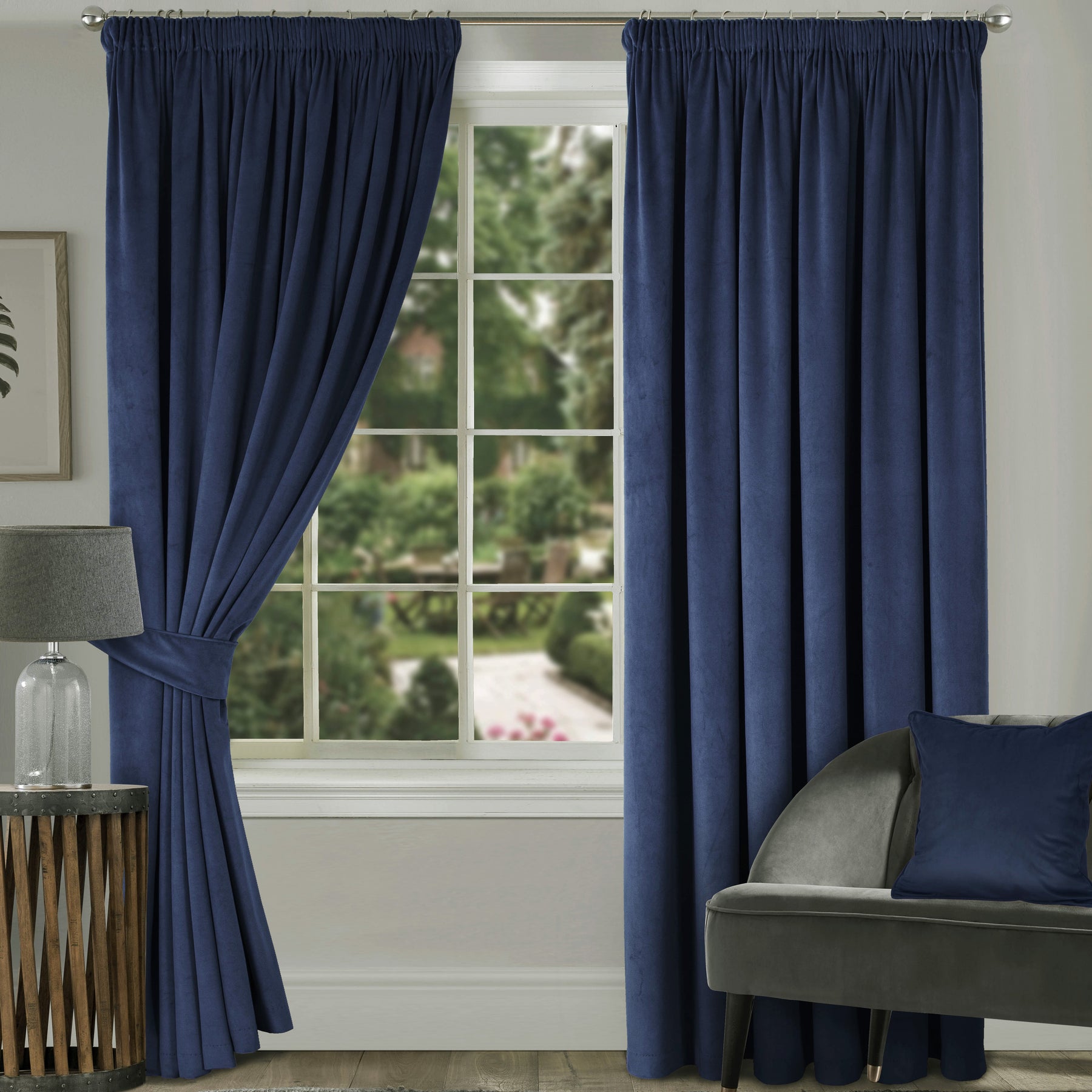 Montreal Thermal Velour Velvet Ready Made Blockout Curtains Navy Blue