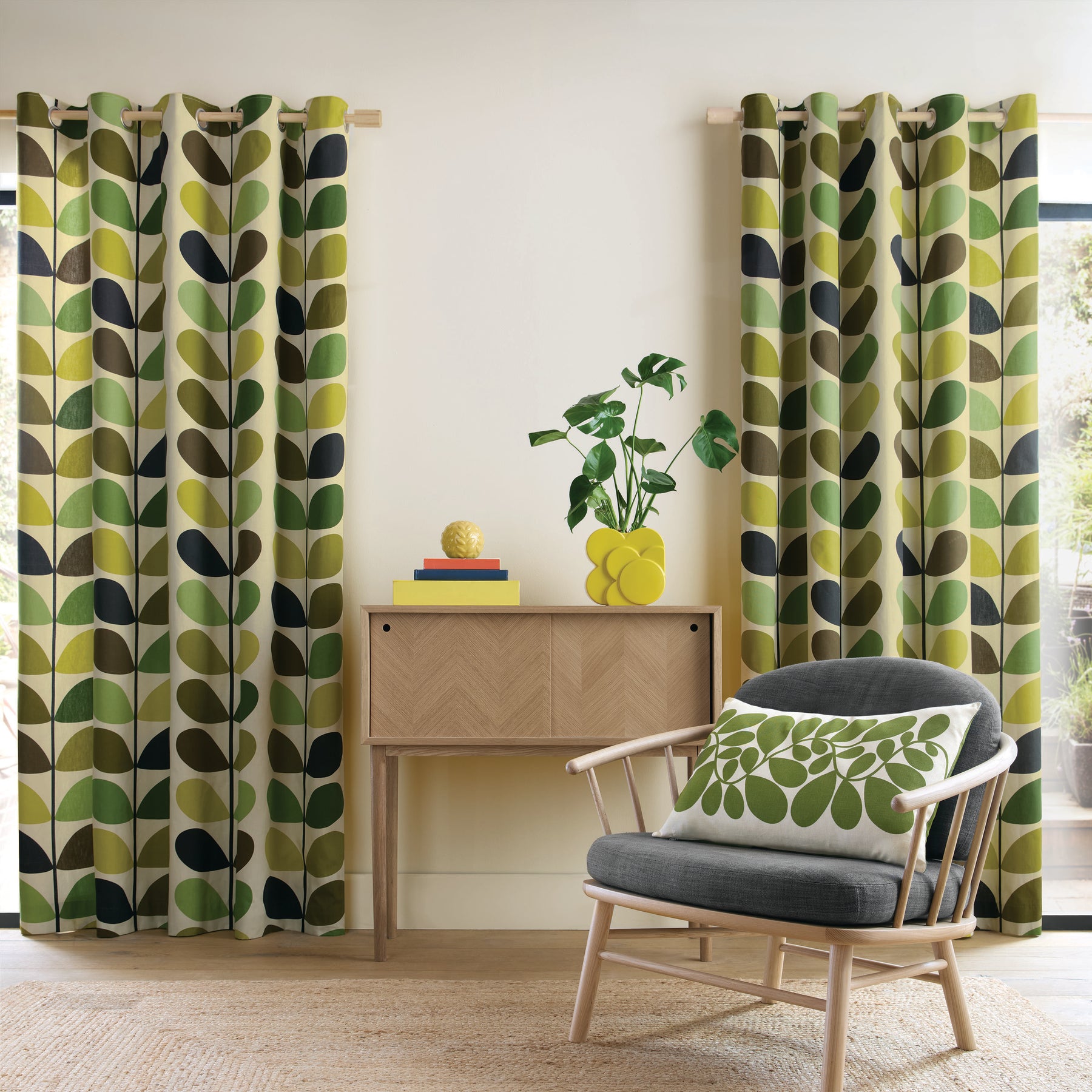 Orla Kiely Multi Stem Ready Made Eyelet Curtains Fern Ochre