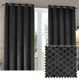 Paoletti Neptune Velvet Ready Made Eyelet Blockout Curtains Charcoal