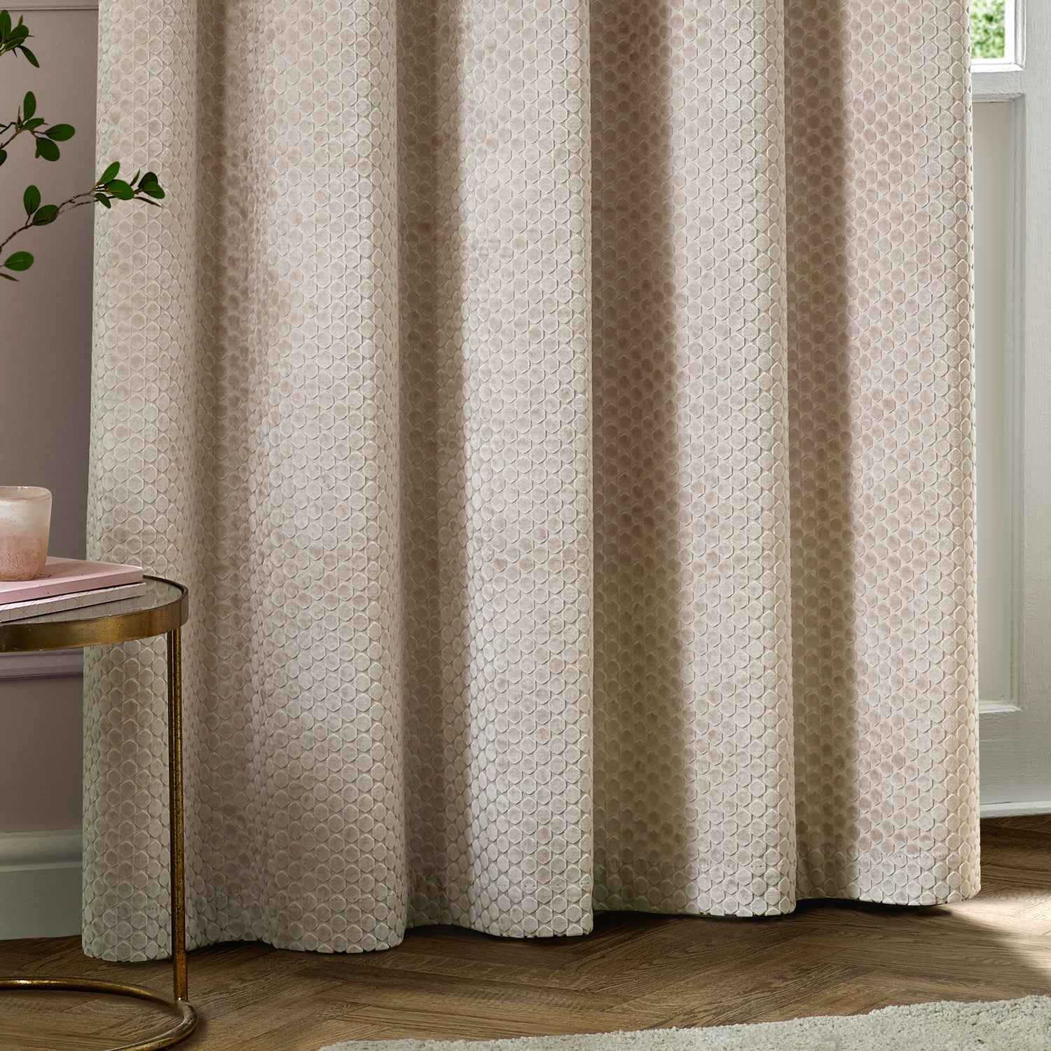 Paoletti Neptune Velvet Ready Made Eyelet Blockout Curtains Champagne