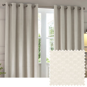 Paoletti Neptune Velvet Ready Made Eyelet Blockout Curtains Ivory