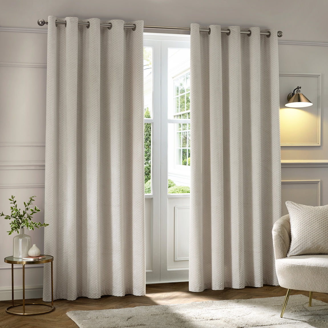 Paoletti Neptune Velvet Ready Made Eyelet Blockout Curtains Ivory