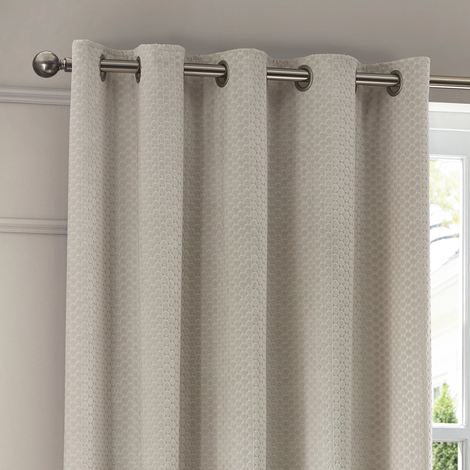 Paoletti Neptune Velvet Ready Made Eyelet Blockout Curtains Ivory