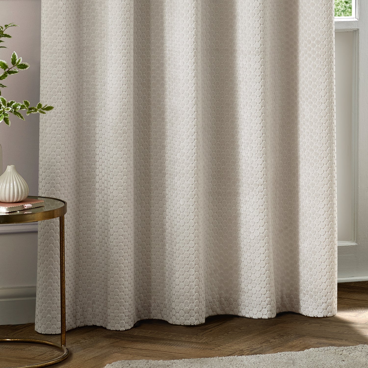 Paoletti Neptune Velvet Ready Made Eyelet Blockout Curtains Ivory