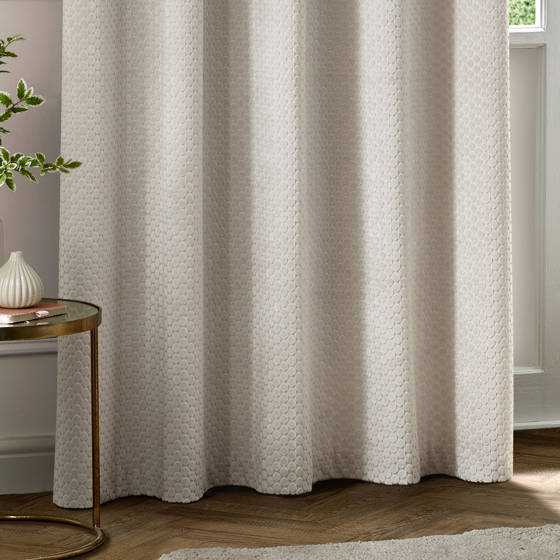 Paoletti Neptune Velvet Ready Made Eyelet Blockout Curtains Ivory