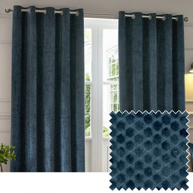 Paoletti Neptune Velvet Ready Made Eyelet Blockout Curtains Navy