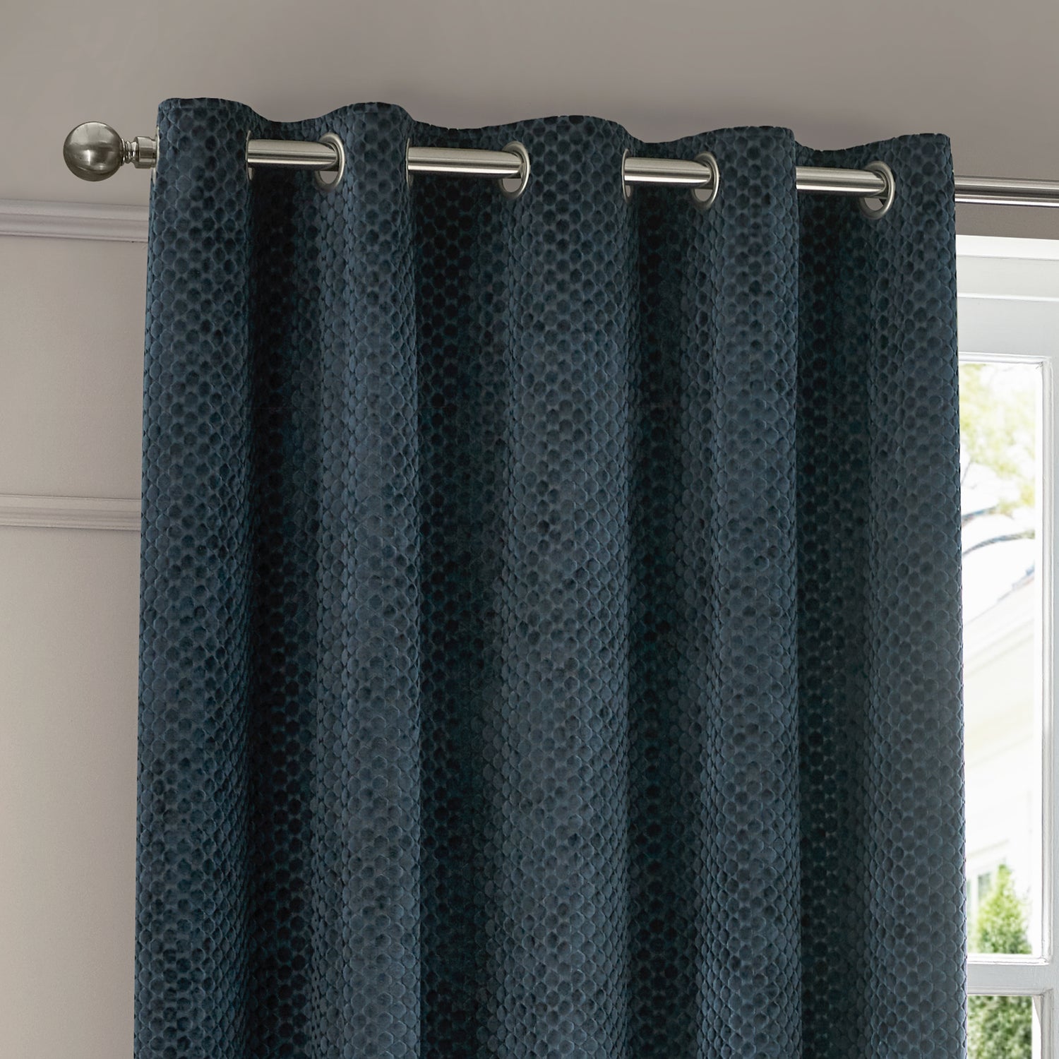 Paoletti Neptune Velvet Ready Made Eyelet Blockout Curtains Navy