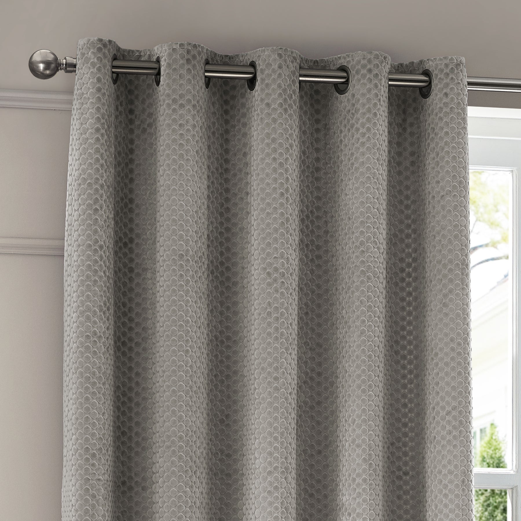 Paoletti Neptune Velvet Ready Made Eyelet Blockout Curtains Silver