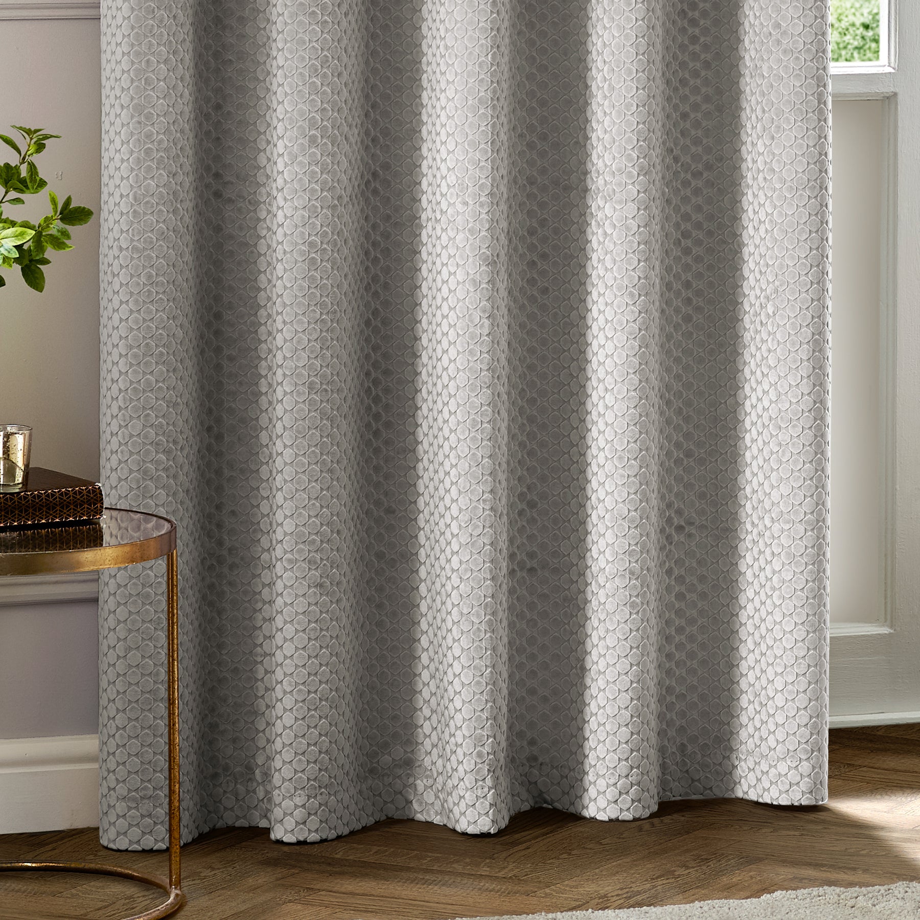 Paoletti Neptune Velvet Ready Made Eyelet Blockout Curtains Silver