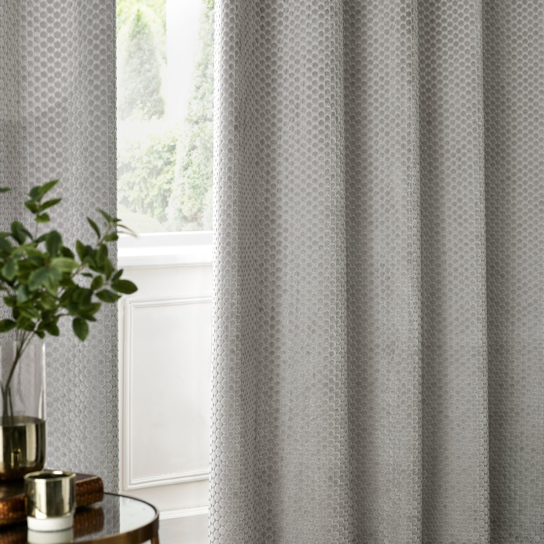 Paoletti Neptune Velvet Ready Made Eyelet Blockout Curtains Silver