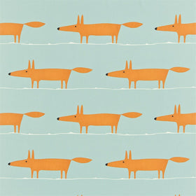 Scion Mr Fox Fabric Sky Tangerine Chalk