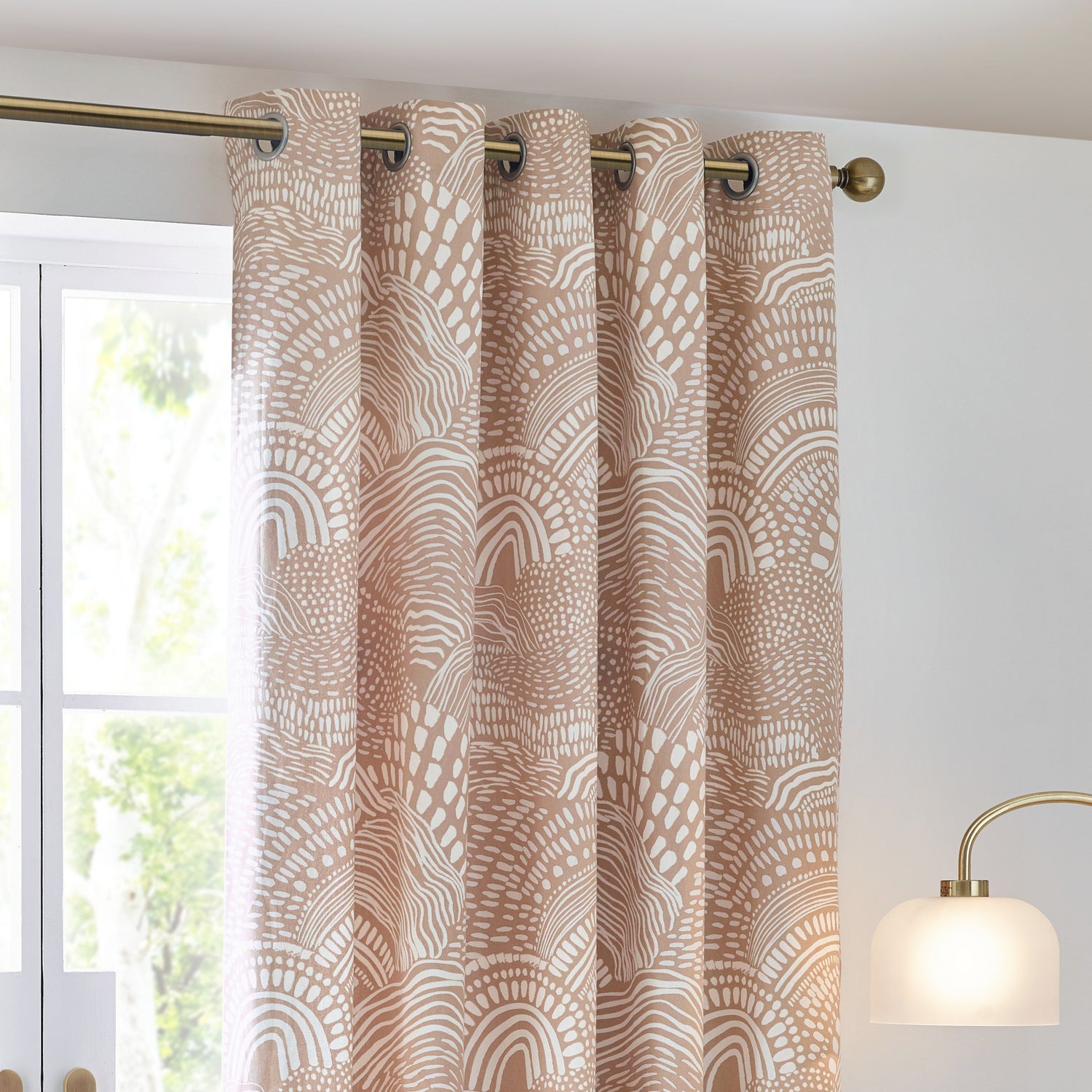 Nola Abstract  Ready Made Eyelet Curtains Oat