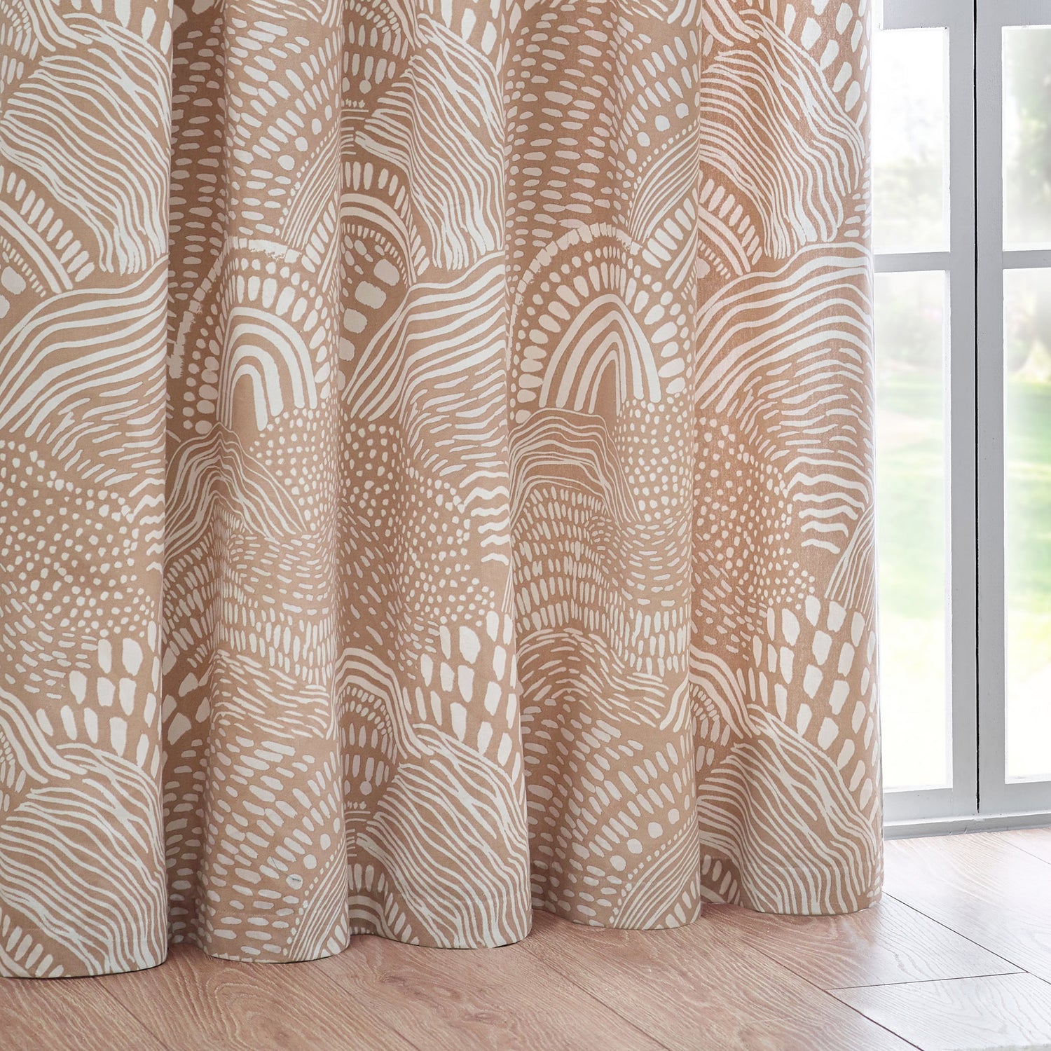Nola Abstract  Ready Made Eyelet Curtains Oat