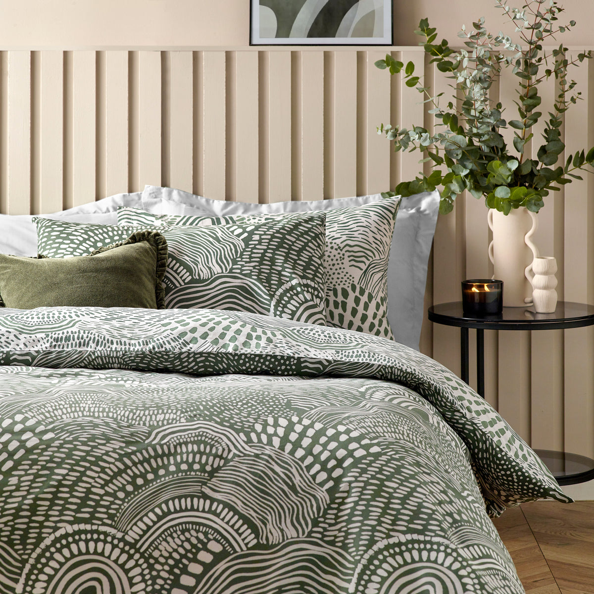 Nola Abstract Duvet Cover Bedding Set Olive
