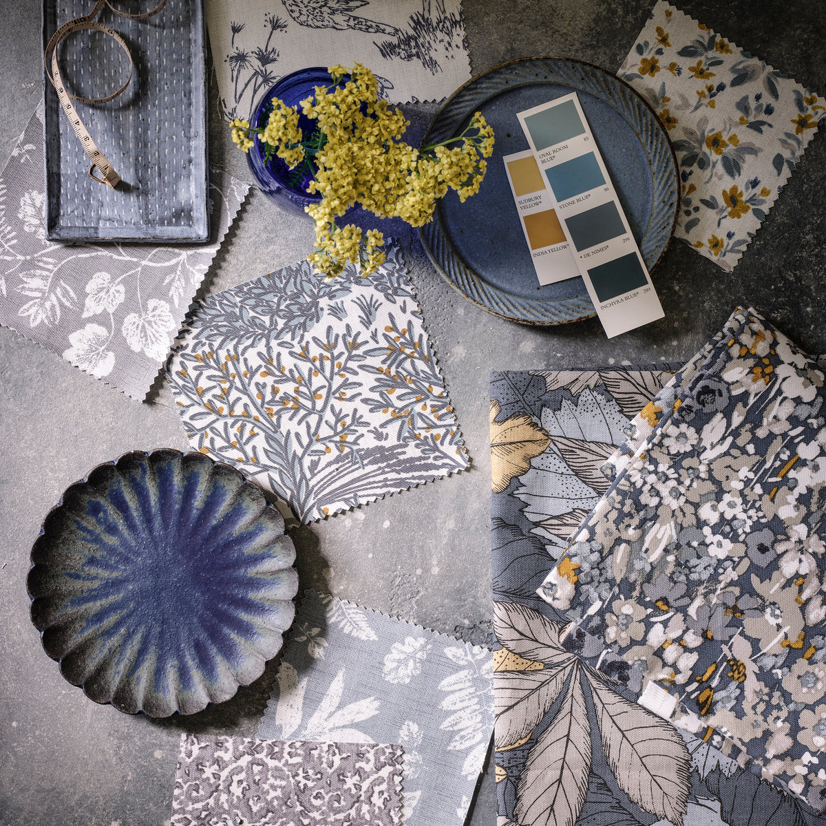 Clarke & Clarke Ennerdale Fabric Denim Saffron