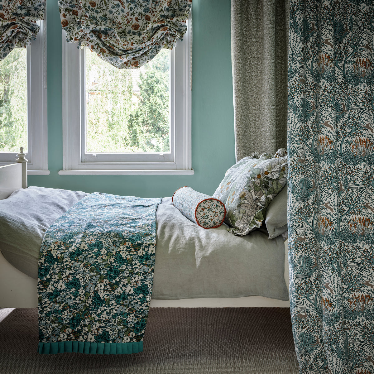 Clarke & Clarke Wilderwood Fabric Teal Spice