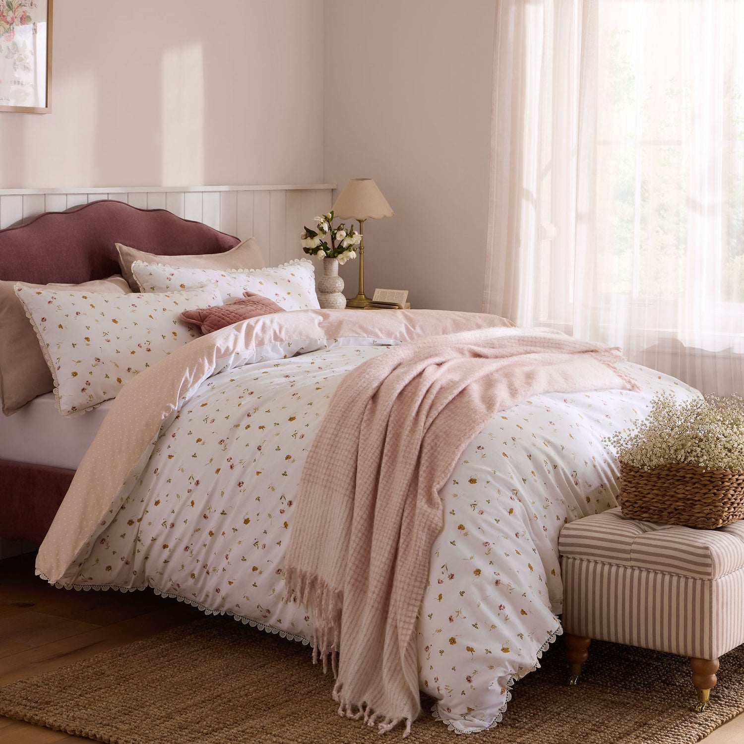 Laura Ashley Neve Floral Duvet Cover Bedding Set Plaster Pink