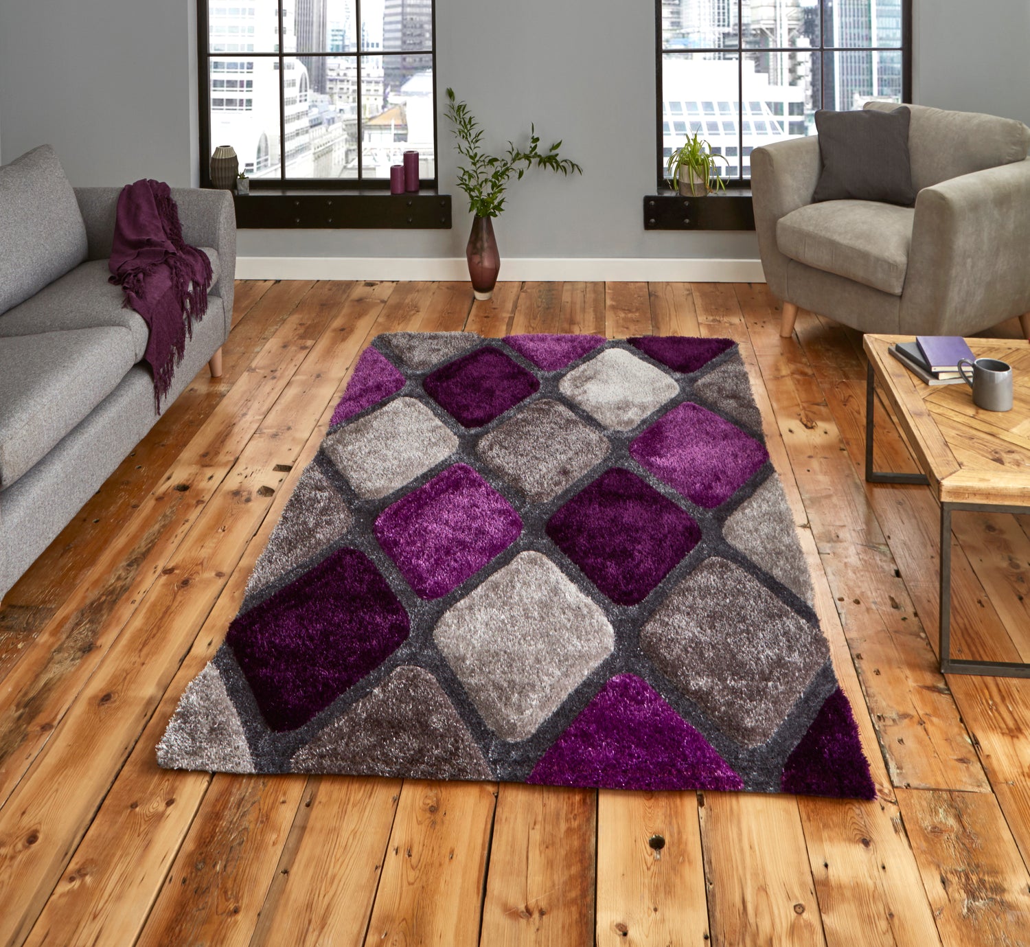 Noble House 9247 150cm x 230cm Rug Grey Purple
