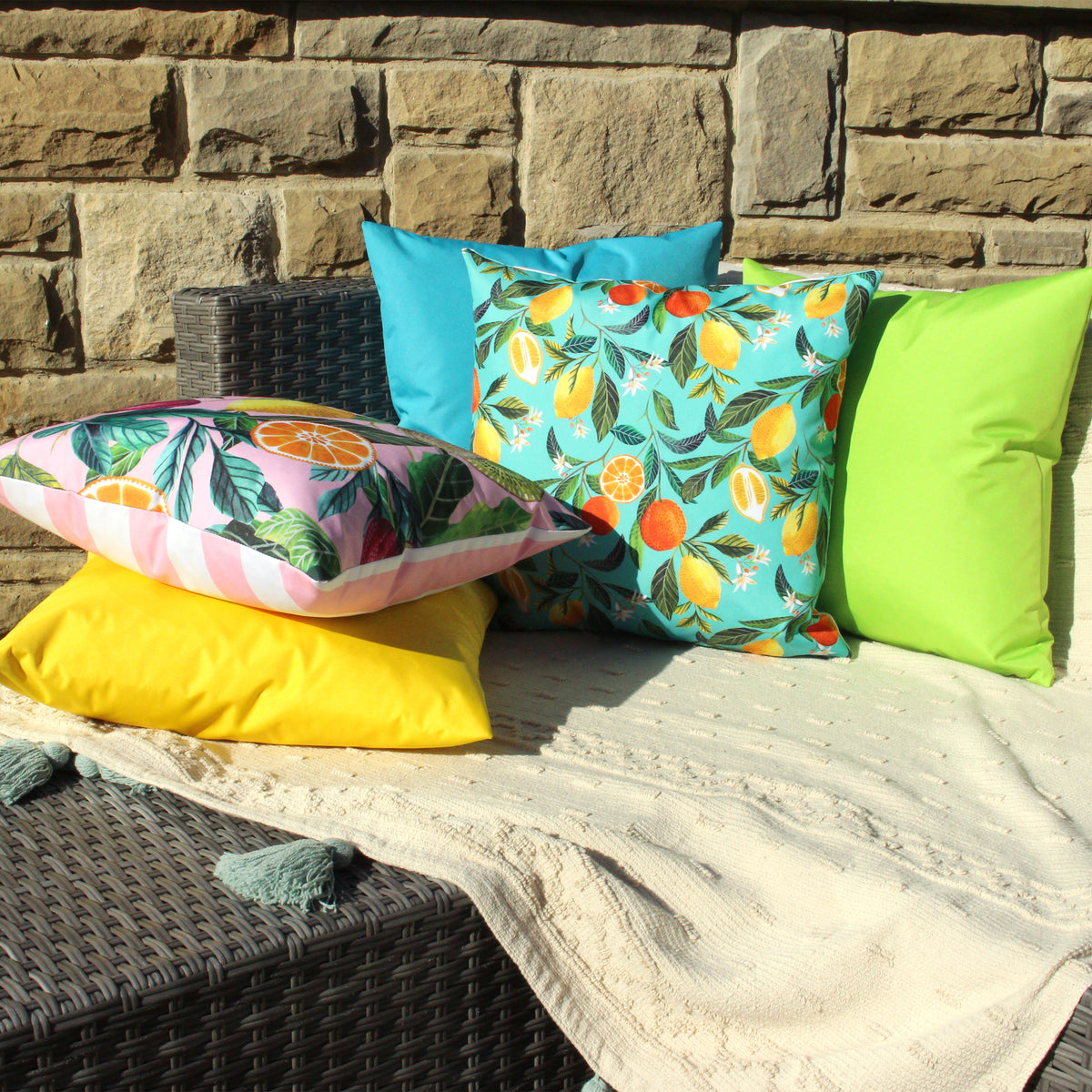 Orange Blossom Striped Outdoor Filled Cushion 43cm x 43cm Multi