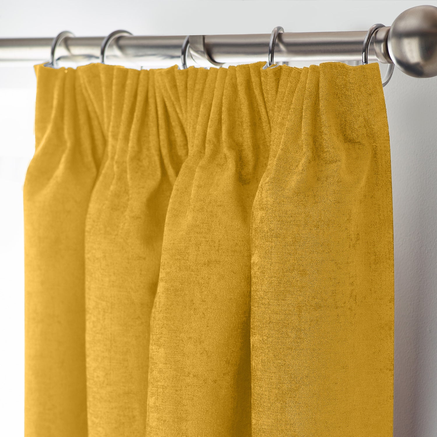 Chenille Triple Woven Ready Made Blackout Pencil Pleat Curtains Ochre