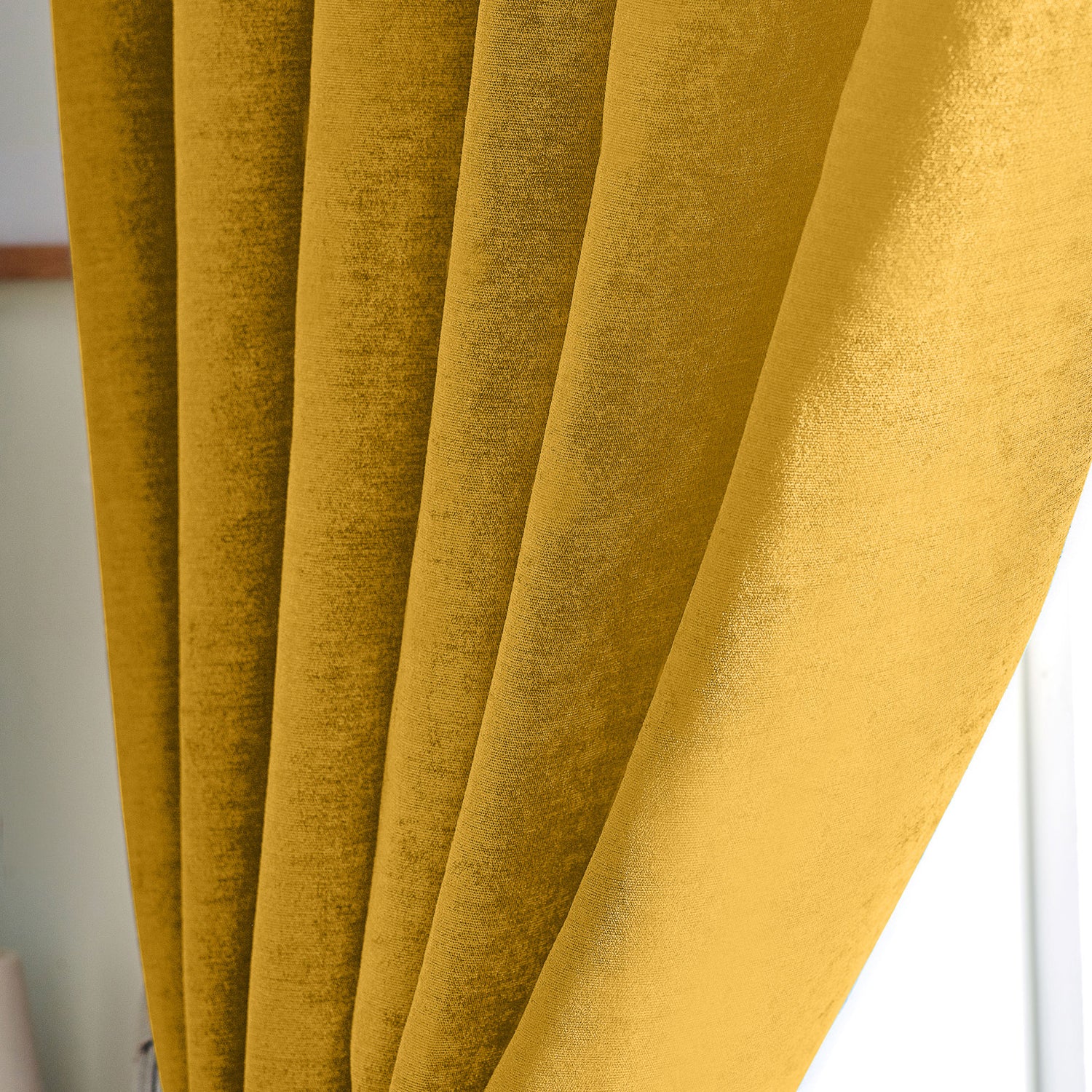 Chenille Triple Woven Ready Made Blackout Pencil Pleat Curtains Ochre