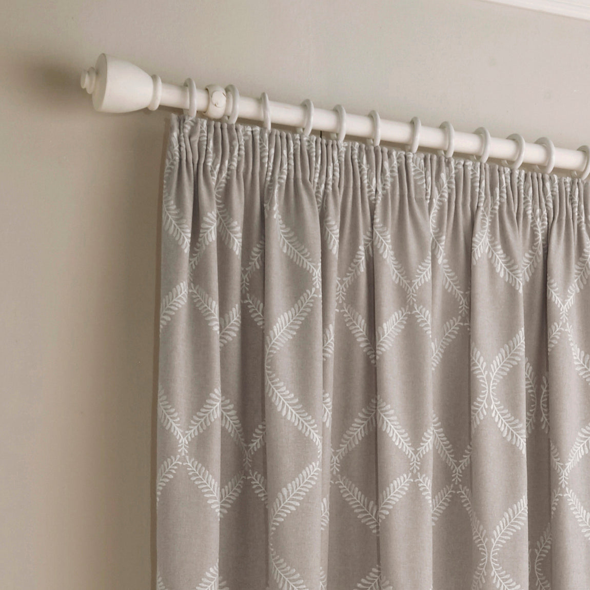 Paoletti Olivia Lattice Embroidered Ready Made Pencil Pleat Curtains Grey