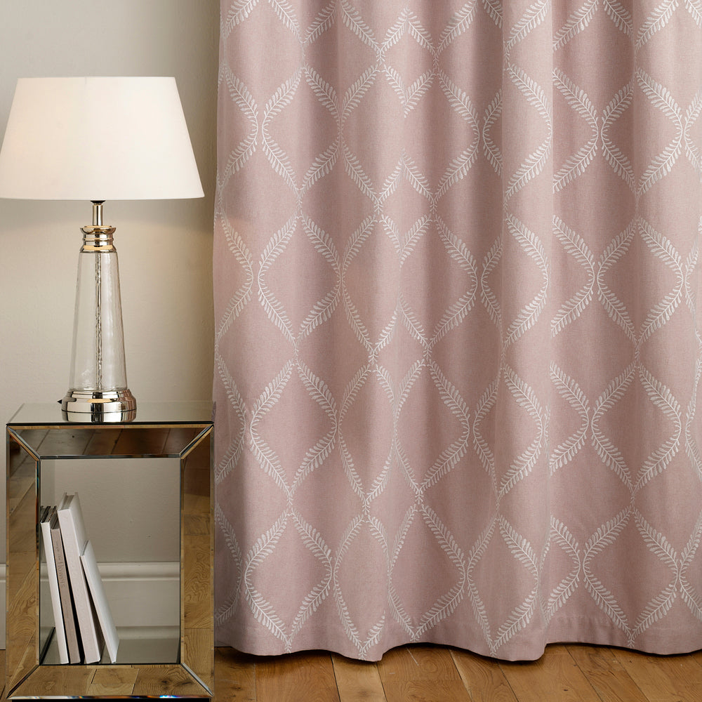 Paoletti Olivia Lattice Embroidered Ready Made Pencil Pleat Curtains Blush