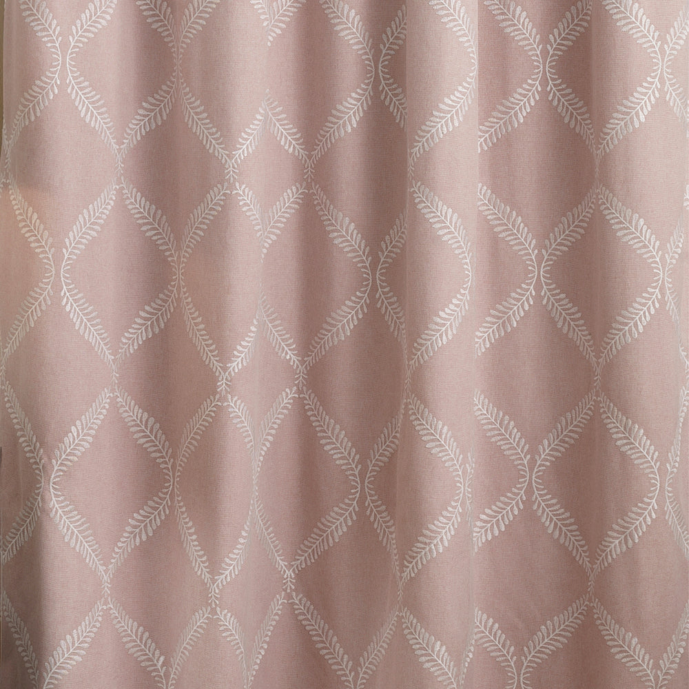 Paoletti Olivia Lattice Embroidered Ready Made Pencil Pleat Curtains Blush