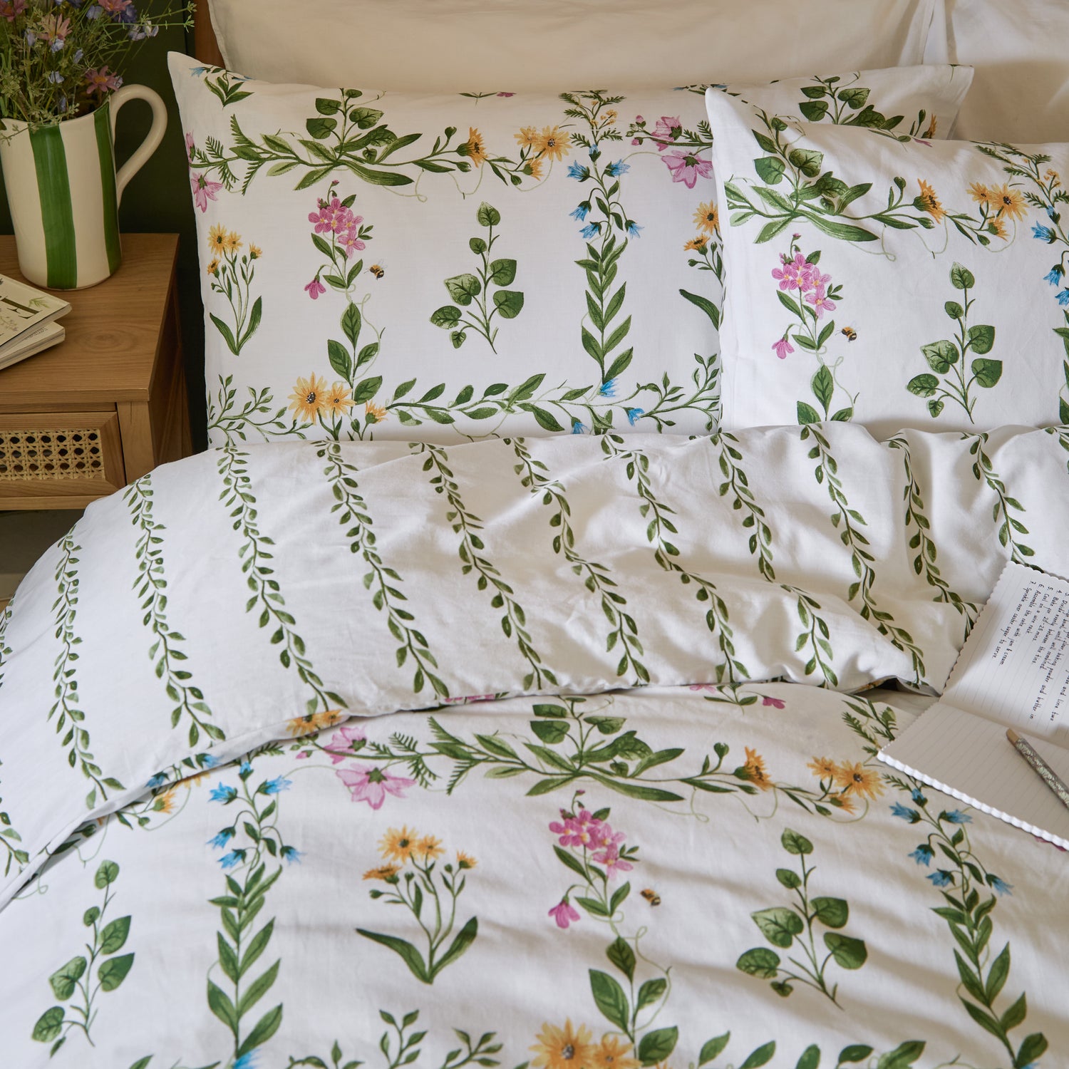 Olivia Cotton Duvet Cover Bedding Set Green