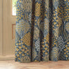 Ophelia Floral Jacquard Ready Made Pencil Pleat Curtains Blue Saffron