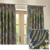 Ophelia Floral Jacquard Ready Made Pencil Pleat Curtains Blue Saffron