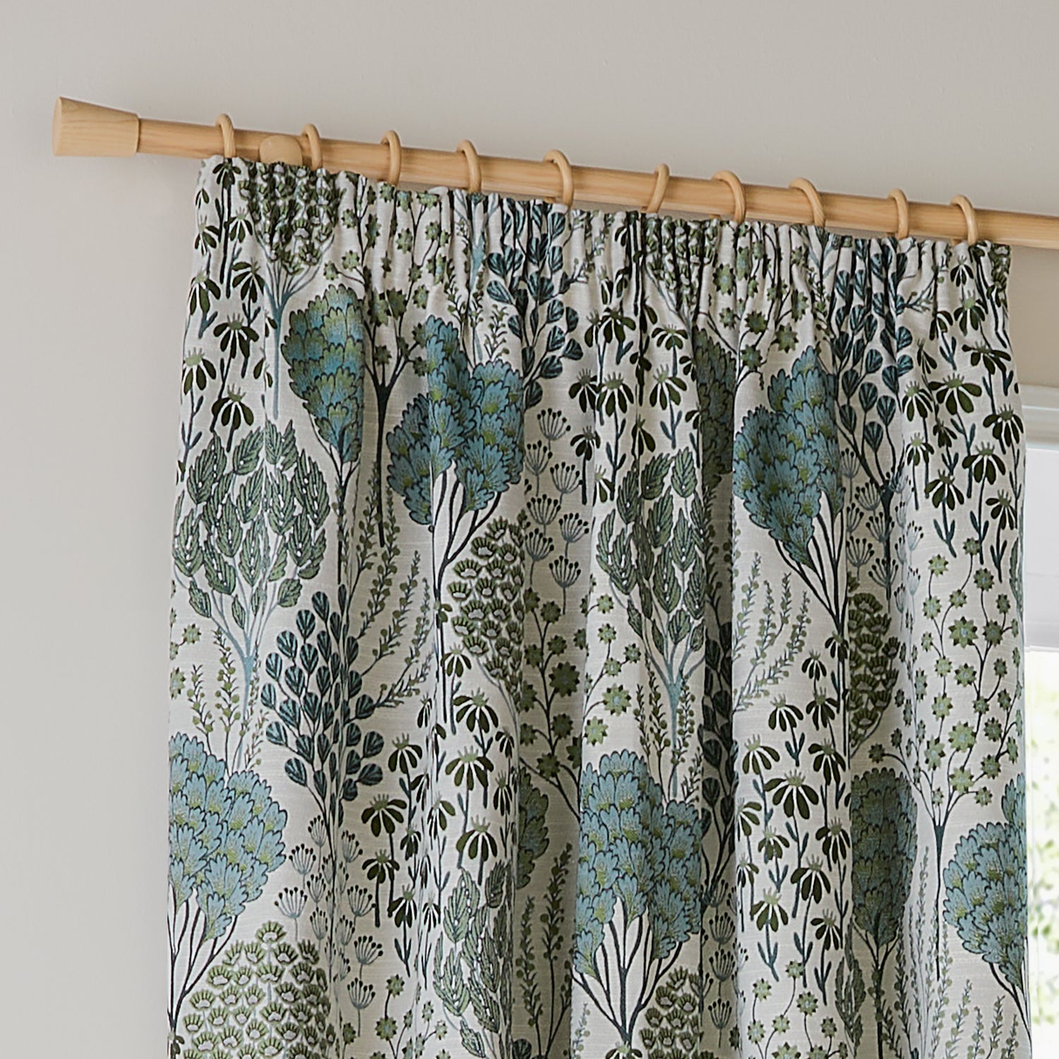 Wylder Ophelia Jacquard Floral Ready Made Blockout Curtains Thyme Mineral