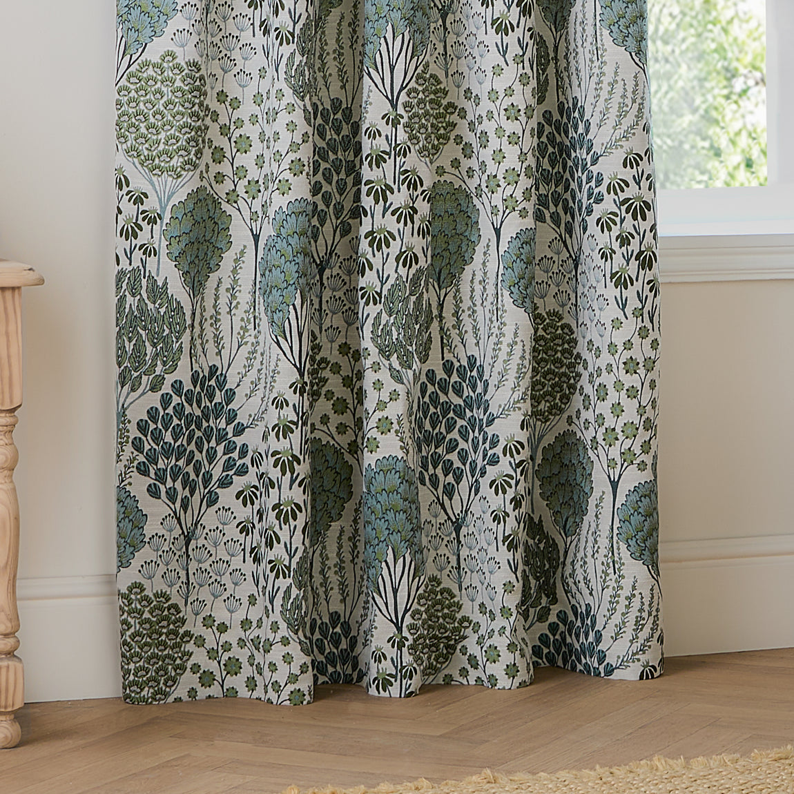 Wylder Ophelia Jacquard Floral Ready Made Blockout Curtains Thyme Mineral