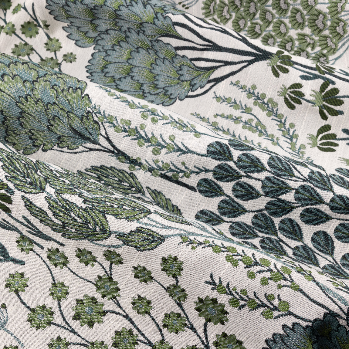 Wylder Ophelia Jacquard Floral Ready Made Blockout Curtains Thyme Mineral