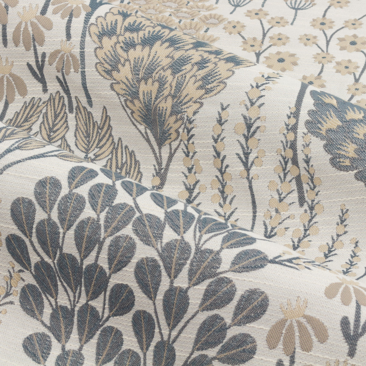 Ophelia Floral Jacquard Ready Made Pencil Pleat Curtains Wedgewood