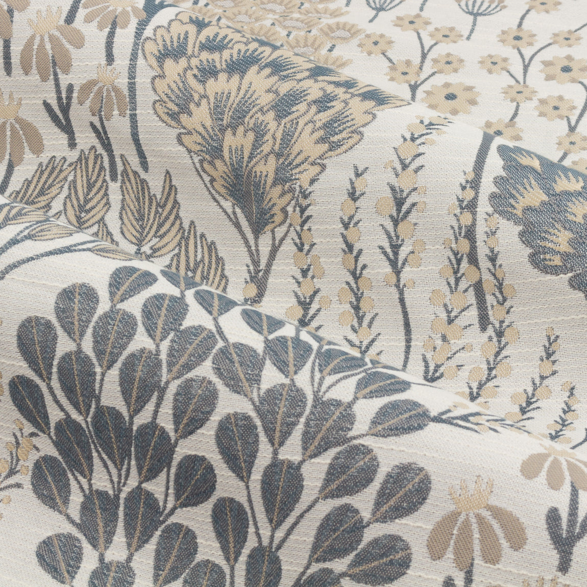 Ophelia Floral Jacquard Ready Made Pencil Pleat Curtains Wedgewood