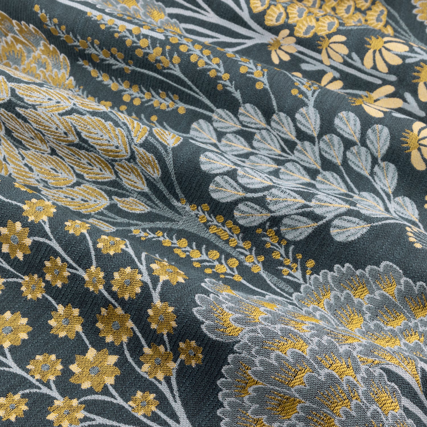 Wylder Nature Ophelia Floral Jacquard Ready Made Eyelet Blockout Curtains Blue Saffron