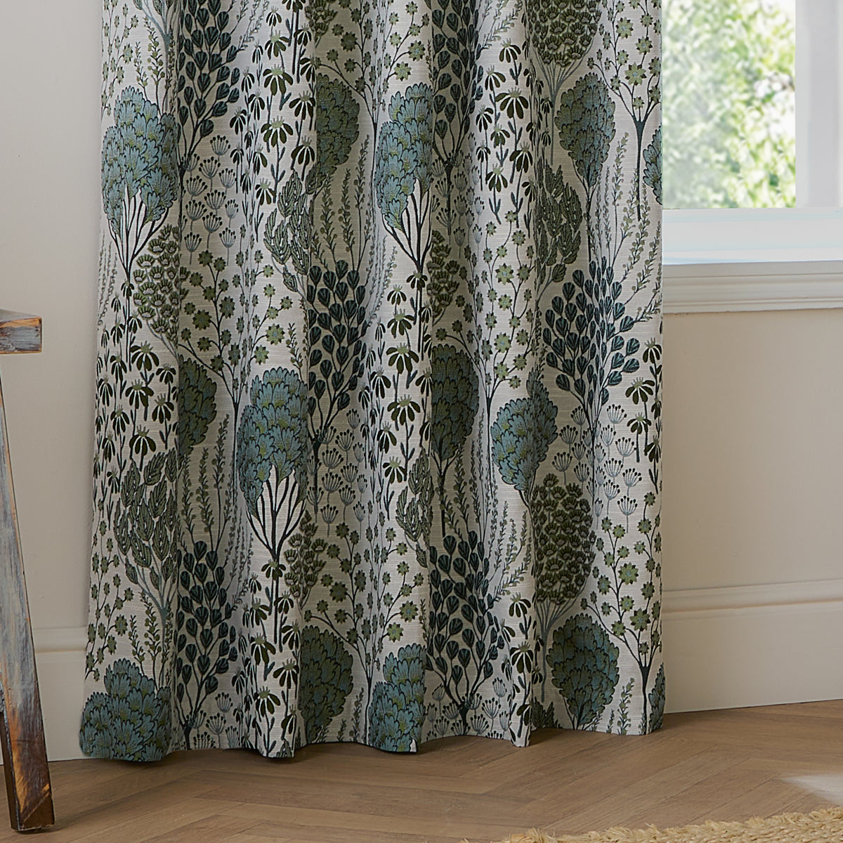 Wylder Nature Ophelia Floral Jacquard Ready Made Eyelet Blockout Curtains Thyme Mineral