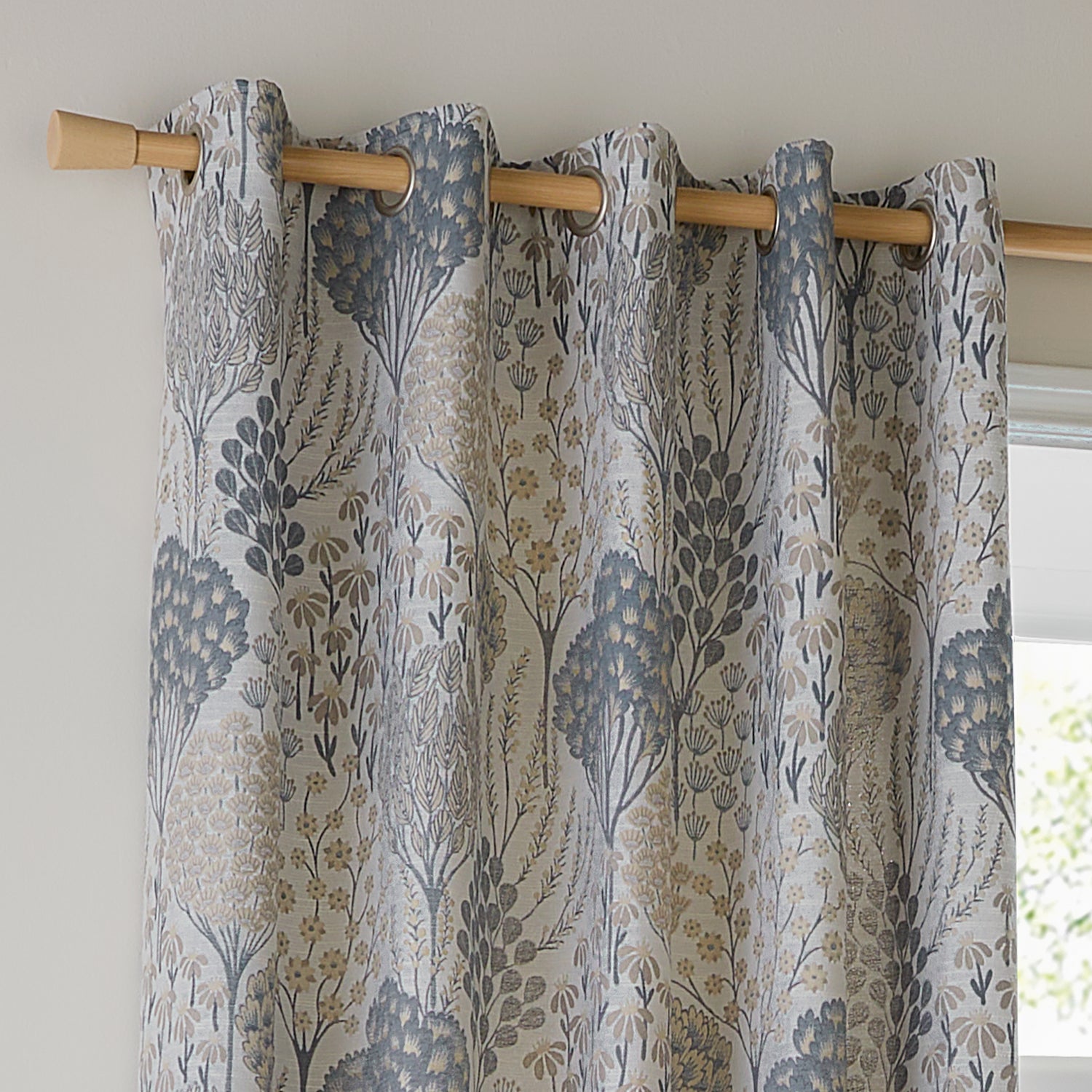 Wylder Nature Ophelia Floral Jacquard Ready Made Eyelet Blockout Curtains Wedgewood