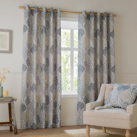 Wylder Nature Ophelia Floral Jacquard Ready Made Eyelet Blockout Curtains Wedgewood
